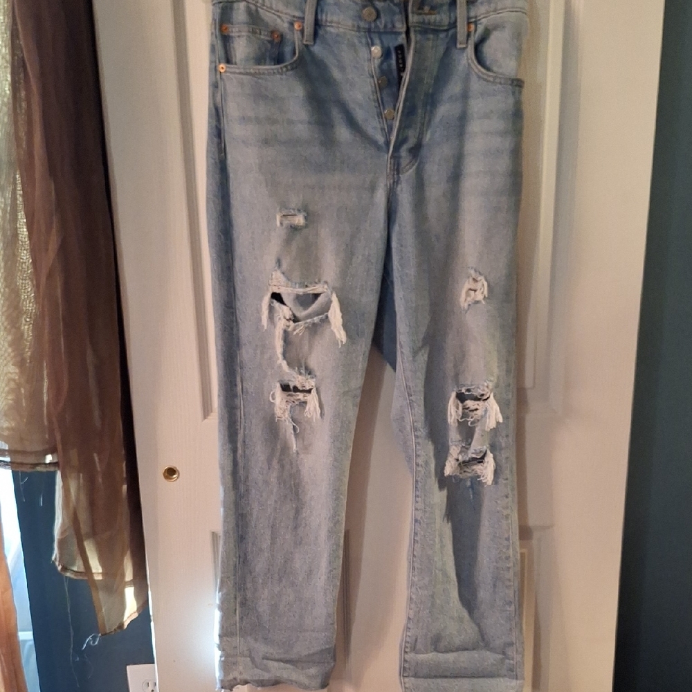 Lucky Brand 90's Jeans Light Blue Distressed High Rise Straight Leg 10/30‎